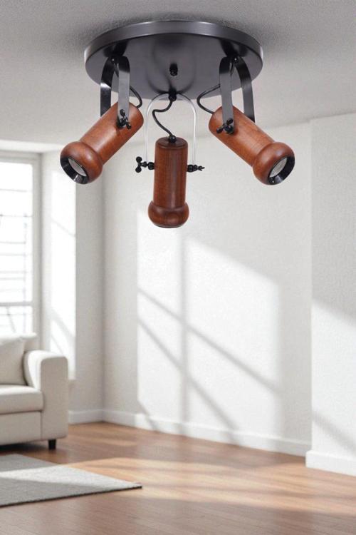 PASCAL 3 LÜ TEPSİLİ CEVİZ PLAFONYER AVİZE