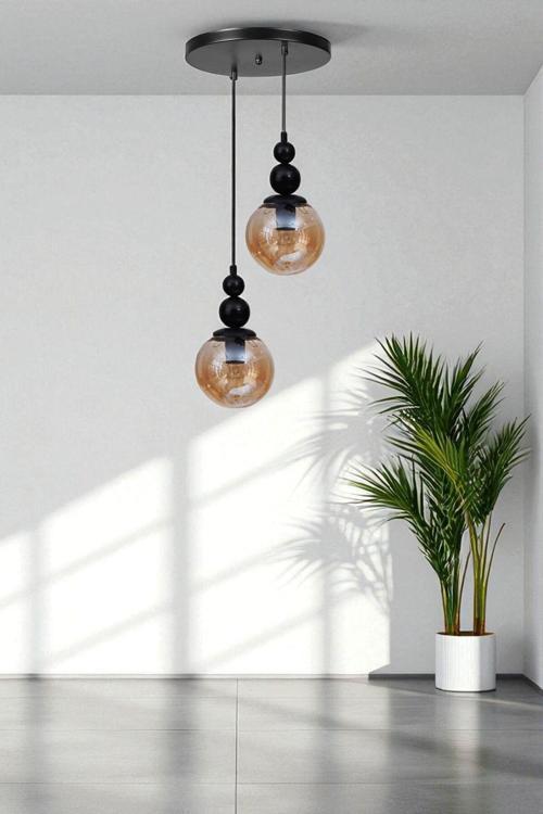 YAREN 2 Lİ TEPSİLİ SİYAH BAL CAMLI SARKIT