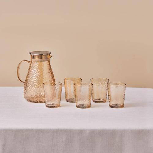 Luminous 7 Parça Cam Sürahi ve Bardak Seti Amber