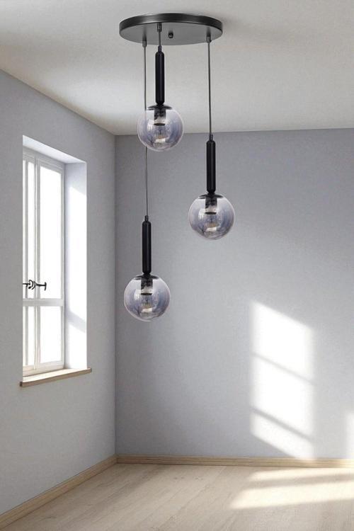 SEZGİ 3 LÜ TEPSİLİ SİYAH FÜME CAMLI SARKIT