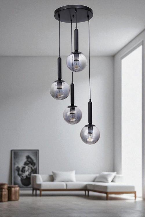 SEZGİ 4 LÜ TEPSİLİ SİYAH FÜME CAMLI SARKIT