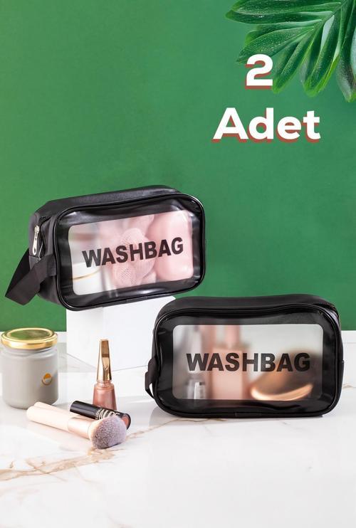 3140 2li Şeffaf Seyahat ve Makyaj Çantası Su Geçirmez Organizer Washbag 21x13cm