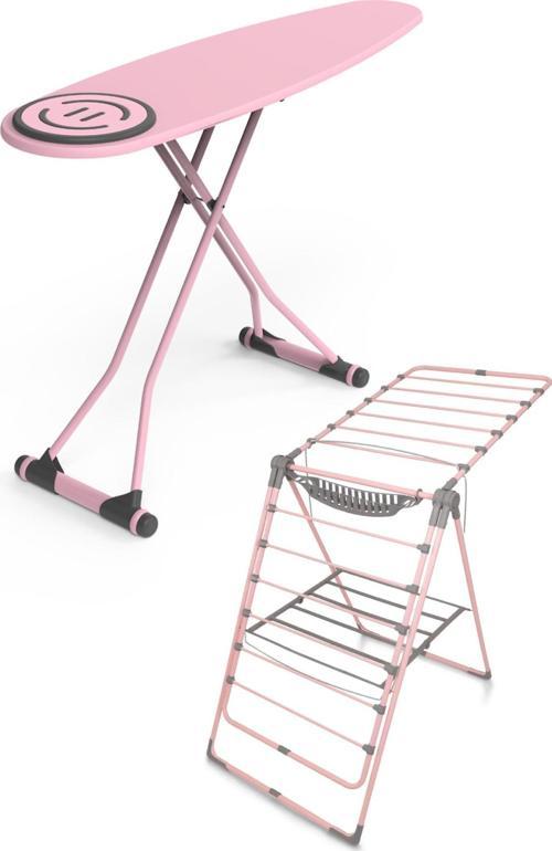 Premium Ütü Masası Kalın Borulu Kurutmalık Set Pembe