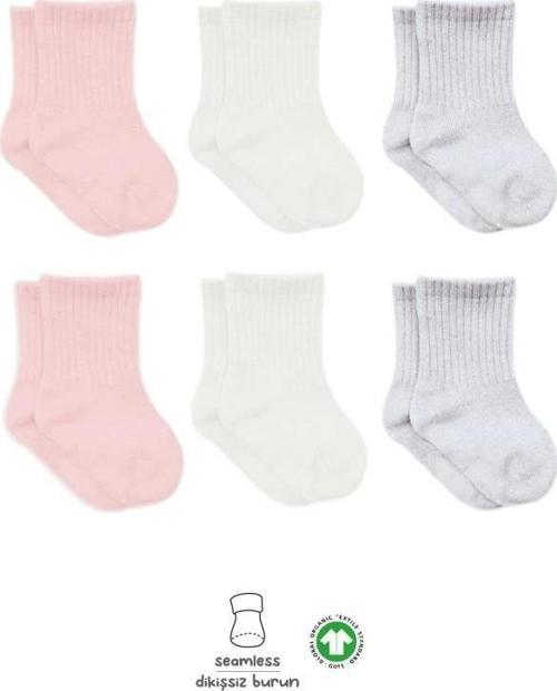 Nessiworld  Bistyle Basic Penye Soket Çorap 6'Lı BS10101B Pembe Ekru Gri