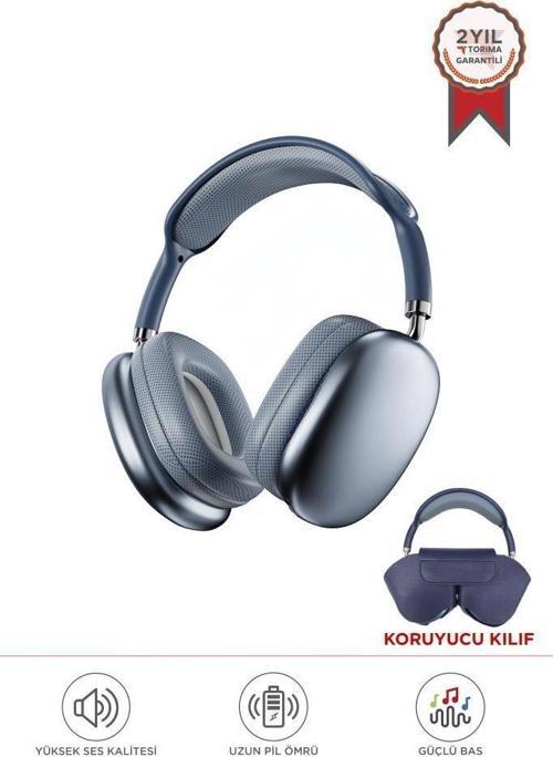 P9 Pro Max Mavi Kablosuz 5.0 Mikrofonlu Sd Kart Girişli Aux Kablolu Bluetooth Kulaklık
