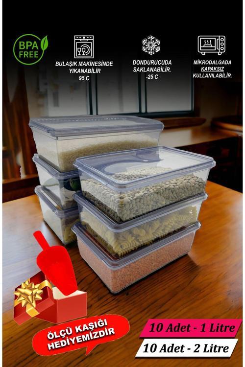 Plastik Kapaklı Kilitli - Gri Saklama Kabı 10 Adet 2 Lt & 10 Adet 1 Lt