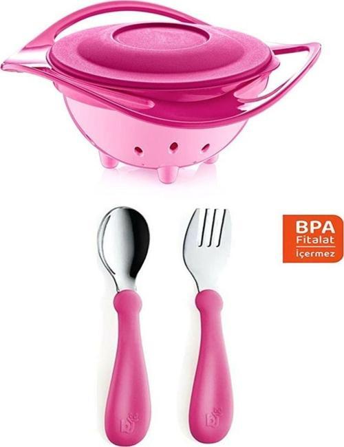 Dökülmeyen Tabak Pembe Paslanmaz Çelik Çatal Kaşık Takımı Pembe