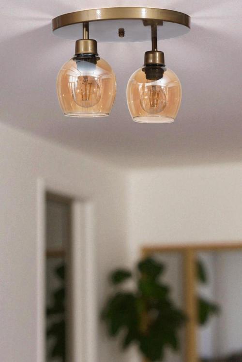 ENZO 2 Lİ TEPSİLİ ESKİTME BAL CAMLI PLAFONYER AVİZE