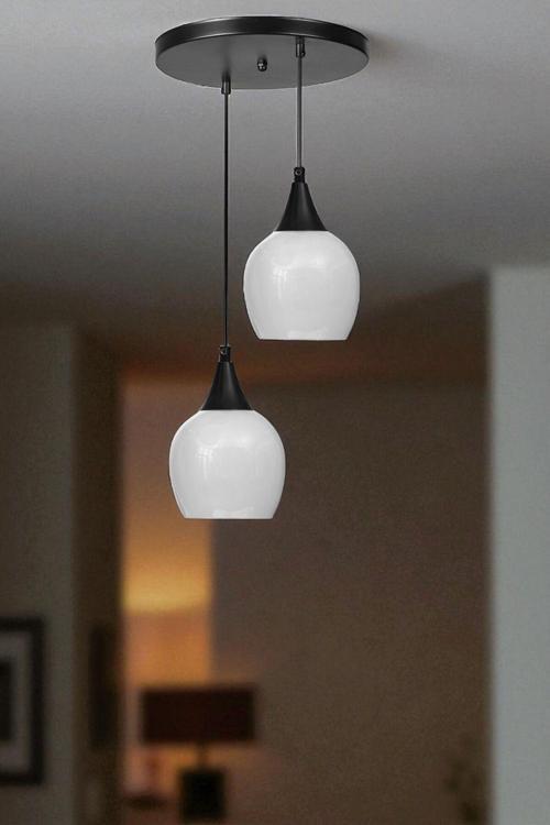 ENZO 2 Lİ TEPSİLİ SİYAH BEYAZ CAMLI SARKIT