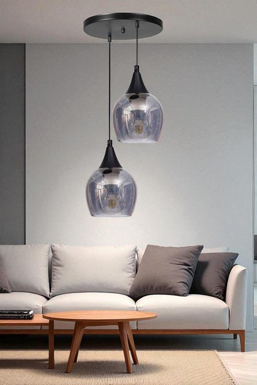 ENZO 2 Lİ TEPSİLİ SİYAH FÜME CAMLI SARKIT