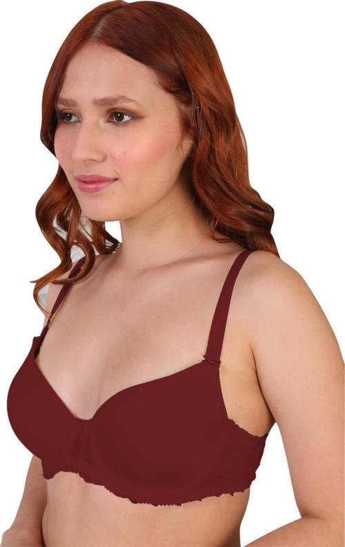 Bordo Mı 189B Pedli Dantelli Balenli Sütyen
