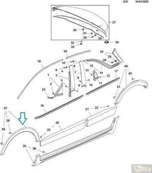Çamurluk Dodiği Ön Sağ Sıyah Opel Crossland X Bm 17- (Oem No: Yq009413Xt)