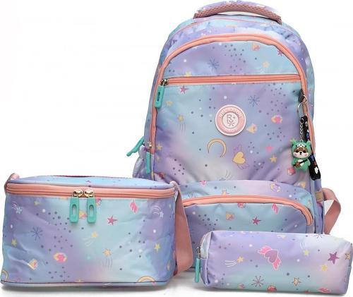3'lü İlkokul Çantası Seti Okul Çantası & Termal Beslenme Çantası & Kalemlik Lila-Mavi 1385