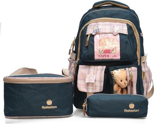 3'lü İlkokul Çantası Seti Okul Çantası & Termal Beslenme Çantası & Kalemlik Lacivert 1395