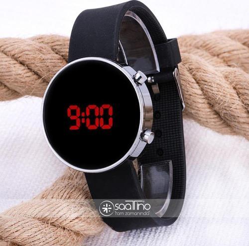 Led Watch Unisex Gümüş Renk Kasa Siyah Silikon Kordon Dijital Kol Saati ST-303531