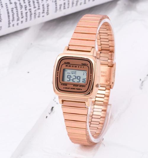 Retro Serisi Küçük Kadran Rose Renkli Çelik Kordon Kadın Kol Saati ST-304234