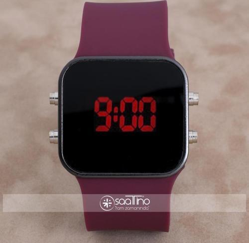 Trend Bordo Renk Siyah Kasa Silikon Kordonlu Dijital Unisex Kadın Kol Saati ST-303952