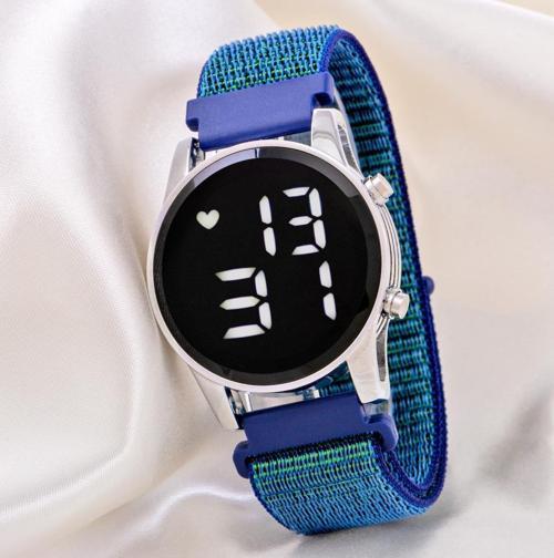 Yeni Cırtlı Yapışır Lacivert Kordon Dijital Led Unisex Model Kadın Erkek Saati ST-304174