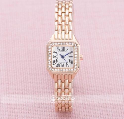 Yeni Sezon Taşlı Retro Model Roma Rakamlı Rose Renk İnce Çelik Kordonlu Saat ST-303872