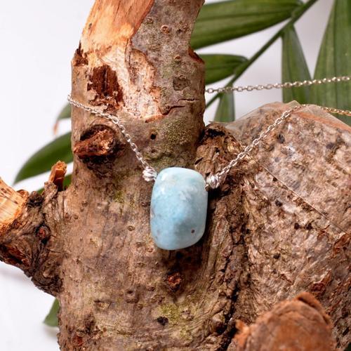 Larimar Taşı Gümüş Kolye - Şekilsiz Larimar Taşı