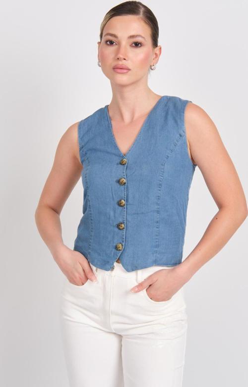 Kadın Onlırıs Kolsuz Düğmeli Jean Yelek 15337941 Indigo