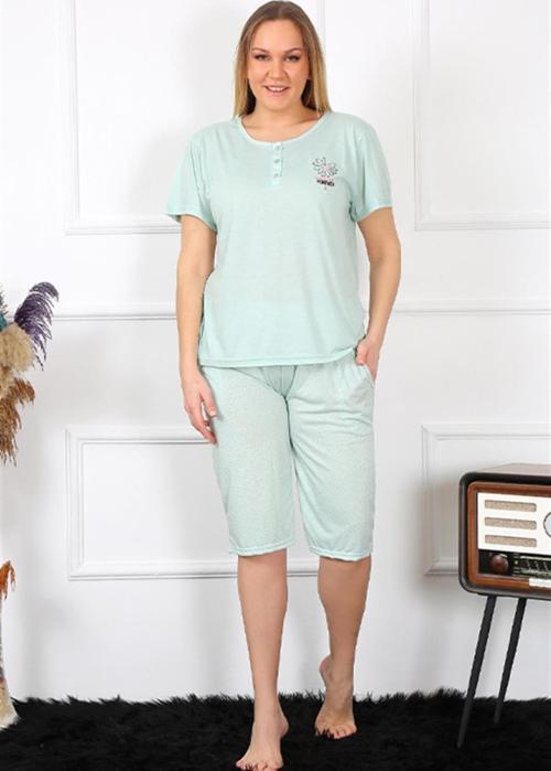 Kadın Büyük Beden Viscon Su Yeşili Kapri Pijama Takım 202193