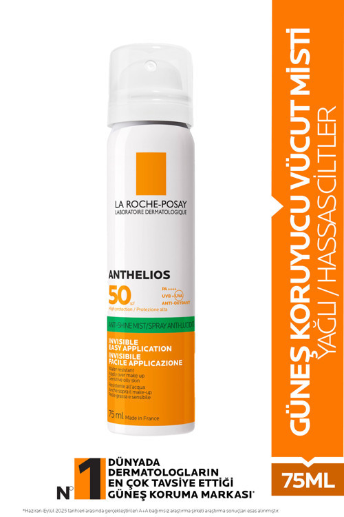 La Roche Posay Anthelios Yağlı/Karma Ciltler İçin Parlama Karşıtı Anti-Shine Görünmez Güneş Koruyucu Yüz Misti 75ml
