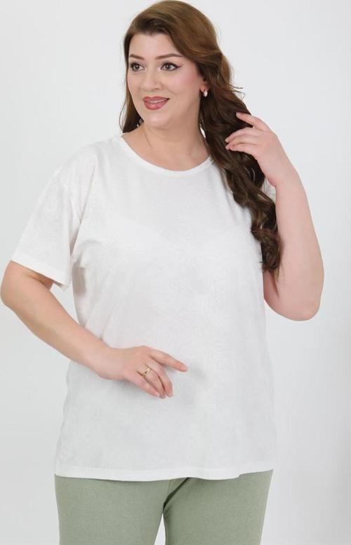 Kadın Büyük Beden Kısa Kol Penye Pijama Takımı Beyaz 202510