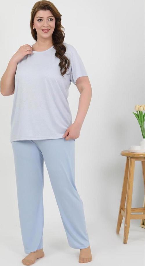 Kadın Büyük Beden Kısa Kol Penye Pijama Takımı Mavi 202510