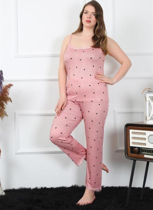 Kadın Büyük Beden Somon İp Askılı Pijama Takım 202196