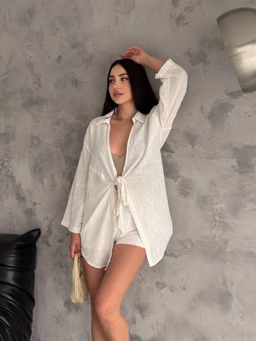 Tek Bağlamalı Keten Kimono