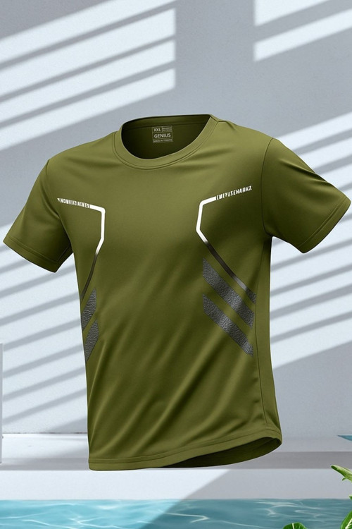 Erkek Spor Tişört Antreman Gym Polyester Erkek Sporcu T-shirt ŞERİTLİ-TİŞÖRT