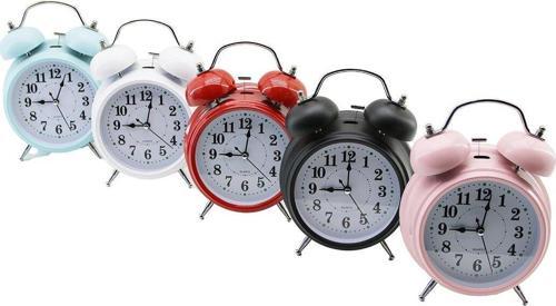 BÜYÜK KLASİK MODEL MASA ÇALAR SAAT PİLLİ - LEDLİ IŞIKLI YUVARLAK - RENKLİ METAL KASA ÇAP:15CM (2818)