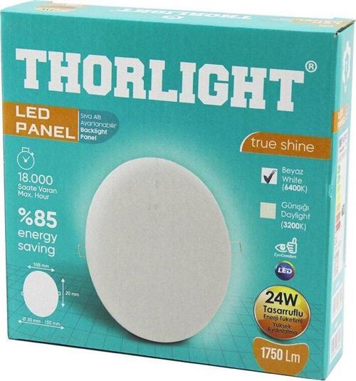 THORLIGHT S-224 24W 16.8CM BEYAZ LED PANEL SIVA ALTI AYARLI MANDALLI 6400K - 1750LM - 18000 SAAT - 2835 SMD (2818)