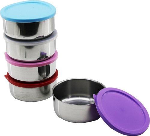 14CM   ÇELİK  SAKLAMA KABI  RENKLİ - ŞEFFAF PLASTİK KAPAK (2818)