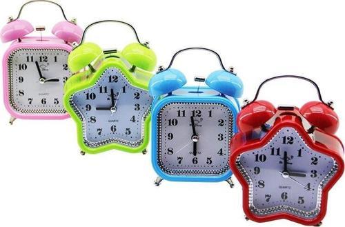 KÜÇÜK MİX=YILDIZ:9.3CM- KARE:8.3CM MASA ÇALAR SAAT PİLLİ - LEDLİ IŞIKLI RENKLİ PLASTİK (2818)