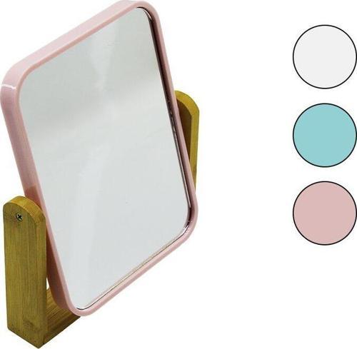 DİKDÖRTGEN=20.5X15.5CM AHŞAP BAMBU AYAKLI MAKYAJ AYNASI ÇİFT TARAFLI RENKLİ PLASTİK ÇERÇEVE (2818)