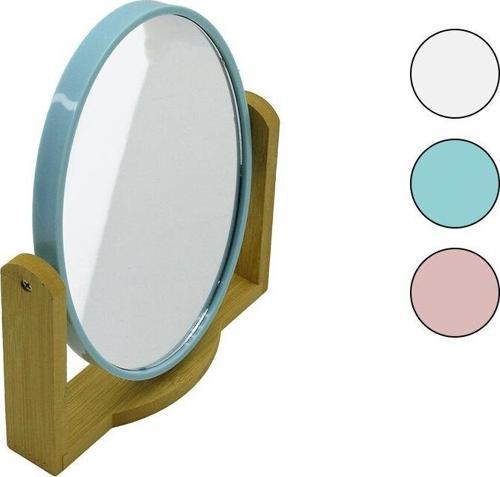 OVAL  8 İNÇ= 20.5X15.5CM AHŞAP BAMBU AYAKLI MAKYAJ AYNASI ÇİFT TARAFLI RENKLİ PLASTİK ÇERÇEVE (2818)