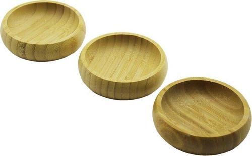 3PCS  MİNİ YUVARLAK  AHŞAP BAMBU ÇEREZLİK - LOKUMLUK  FİLELİ AMBALAJ  9CM (2818)