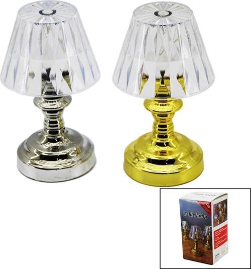 PİLLİ MİNİ KLASİK MODEL LED ABAJUR MİKA KRİSTAL BAŞLIK - GOLD - KROM AYAK-Findit