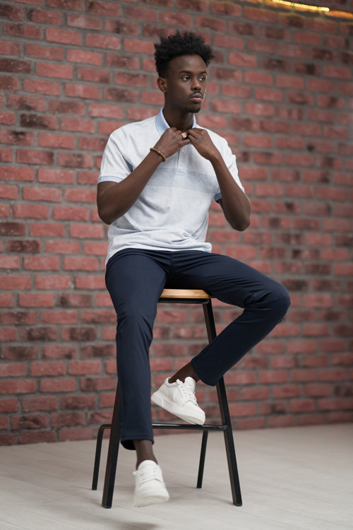 Regular Fit Likralı Çizgili Polo Yaka T-shirt