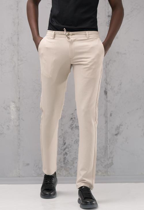 Beli Lastikli ve İplikli Armürlü Slimfit Pamuklu Likralı Jogger Pantolon