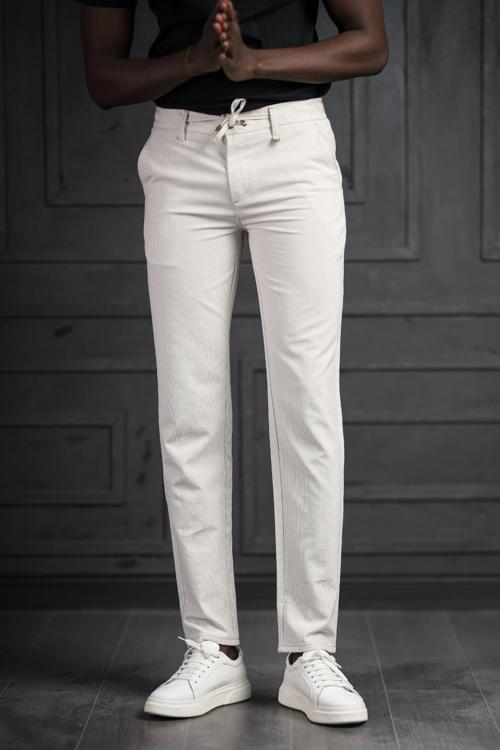 Slimfit Beli Lastikli Ve İplikli Likralı Çizgili Jogger Pantolon 