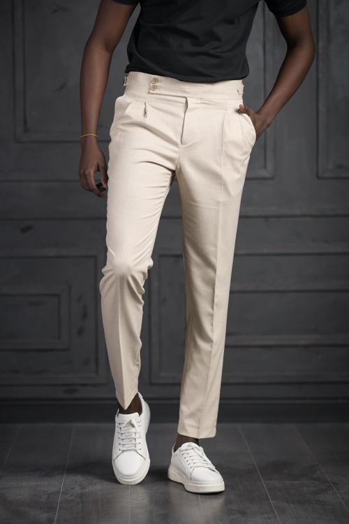 Slimfit Çift Pileli Kemer Tokalı Yazlık Kumaş Pantolon