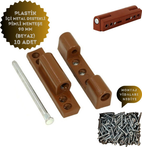 Pvc Pimapen Kapı Menteşesi Pls Metal Destekli 90Mm Kahverengi(A.Meşe) / 10 Adet) Vidalar Dahil