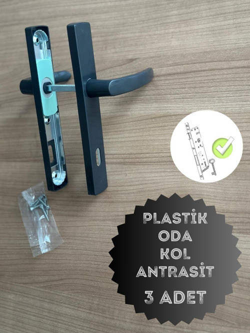 Pvc Pimapen Plastik Kapı Kolu (Oda) Plastik Kapı Kolu / Antrasit 3 Adet