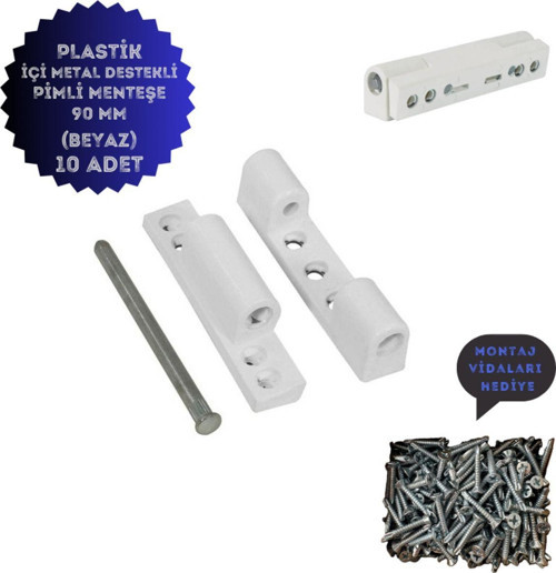 Pvc Pimapen Kapı Menteşesi Pls Metal Destekli 90Mm Beyaz (10 Adet) Vidalar Dahil