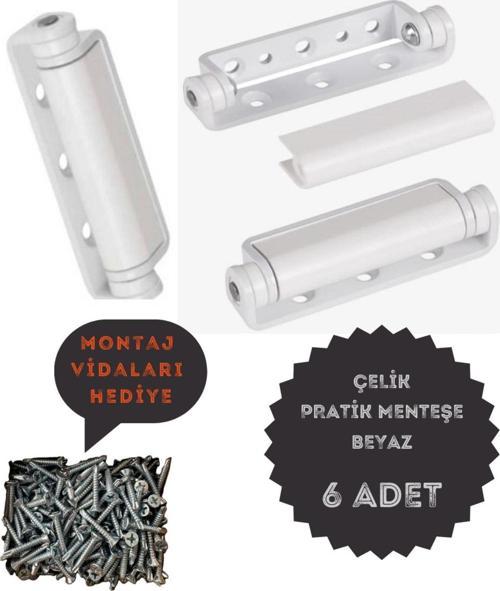 Pvc Pimapen Kapı Pencere Pratik Çelik Menteşe 80Mm Beyaz (6 Adet) Vidalar Dahil