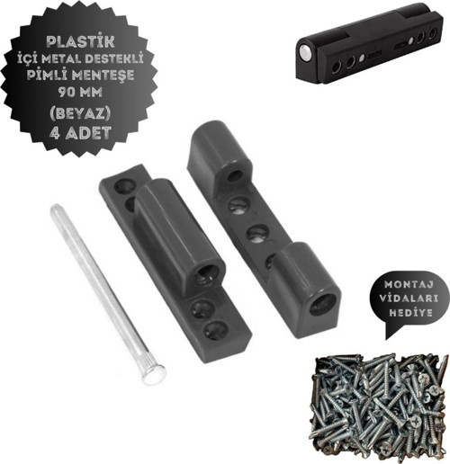 Pvc Pimapen Kapı Menteşesi Pls Metal Destekli 90Mm Antrasit (4 Adet) Vidalar Dahil
