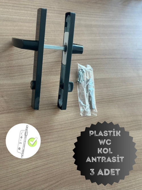 Pvc Pimapen Plastik Kapı Kolu Tuvalet(Wc) / Banyo Plastik Kapı Kolu / Antrasit 3 Adet